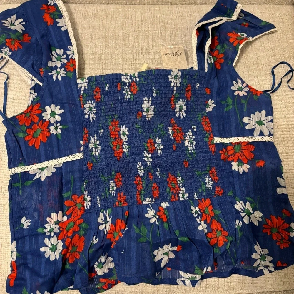 Free People Floral Pinstripe Top
